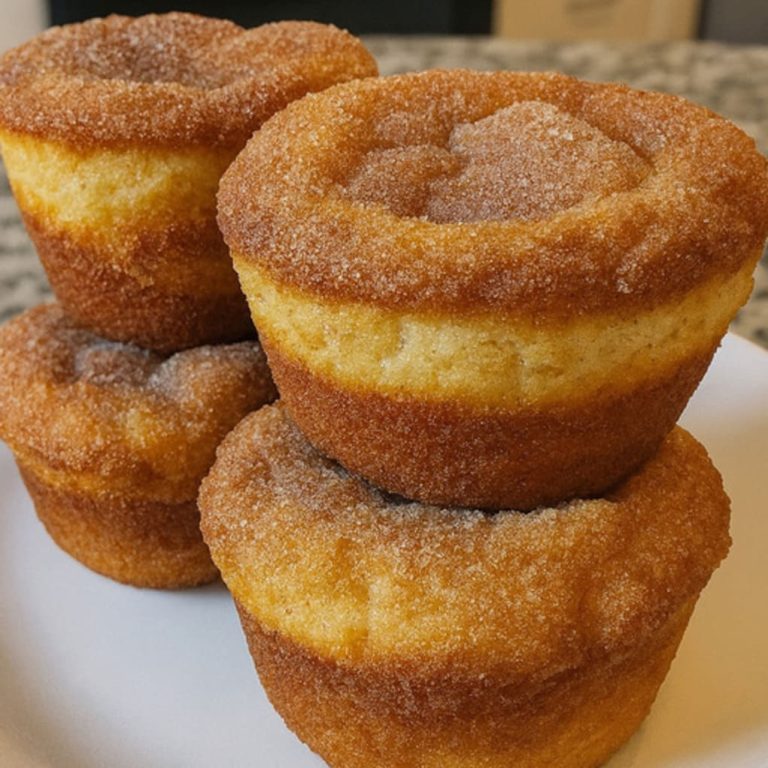 Stack of fluffy bakery-style cinnamon sugar muffins coated in a crisp cinnamon-sugar layer.