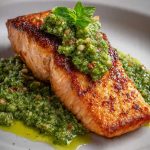 Keto Salmon with Chunky Basil Pesto Sauce