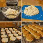 Homemade keto buttermilk biscuits on a tray, golden, soft, fluffy, and buttery with a low-carb texture.