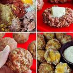 Keto cheddar stuffed meatballs with melted cheese center