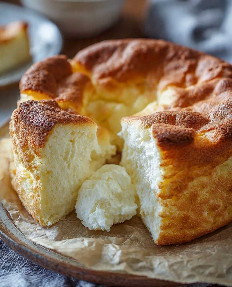 Fluffy two ingredient keto cloud cake with airy texture and golden crust