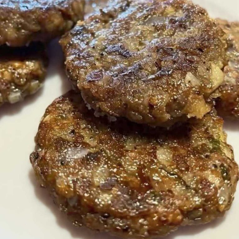 Vegan gluten-free sausage patties cooked until golden brown and crispy