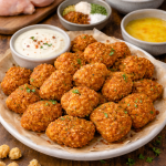 Crispy zero carb spicy chicken nuggets coated in seasoned pork rinds